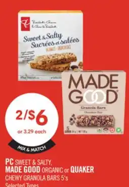 Shoppers Drug Mart PC Sweet & Salty, Made Good Organic, or Quaker Chewy Granola Bars offer