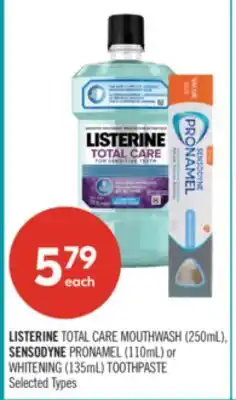 Shoppers Drug Mart LISTERINE TOTAL CARE MOUTHWASH (250mL), SENSODYNE PRONAMEL (110mL) or WHITENING (135mL) TOOTHPASTE offer