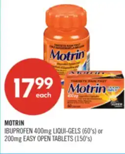 Shoppers Drug Mart MOTRIN IBUPROFEN 400mg LIQUI-GELS (60's) or 200mg EASY OPEN TABLETS (150's) offer
