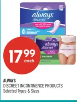 Shoppers Drug Mart ALWAYS DISCREET INCONTINENCE PRODUCTS offer