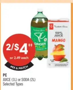 Shoppers Drug Mart PC JUICE 1L or SODA 2L offer