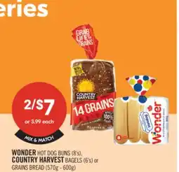 Shoppers Drug Mart WONDER HOT DOG BUNS (8's) COUNTRY HARVEST BAGELS (6's) or GRAINS BREAD (570g-600g) offer
