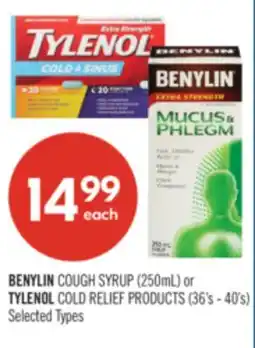 Shoppers Drug Mart BENYLIN COUGH SYRUP (250mL) or TYLENOL COLD RELIEF PRODUCTS (36's - 40's) offer