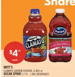 Shoppers Drug Mart MOTT'S CLAMATO, GARDEN COCKTAIL (1.89L) or OCEAN SPRAY (1.77L - 1.89L) BEVERAGES offer