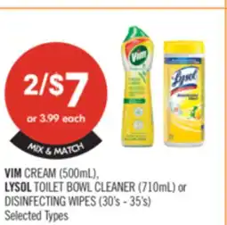 Shoppers Drug Mart VIM CREAM (500mL), LYSOL TOILET BOWL CLEANER (710mL) or DISINFECTING WIPES (30's - 35's) offer