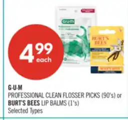 Shoppers Drug Mart G·U·M PROFESSIONAL CLEAN FLOSSER PICKS (90's) or BURT'S BEES LIP BALMS (1's) offer