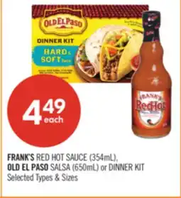 Shoppers Drug Mart FRANK'S REDHOT (354mL) or OLD EL PASO Salsa (650mL) offer