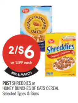 Shoppers Drug Mart POST SHREDDIES or HONEY BUNCHES OF OATS CEREAL offer