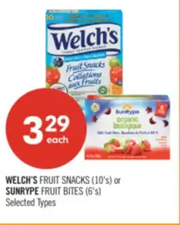 Shoppers Drug Mart WELCH'S FRUIT SNACKS (10's) or SUNRYPE FRUIT BITES (6's) offer