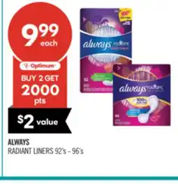 Shoppers Drug Mart ALWAYS RADIANT LINERS offer