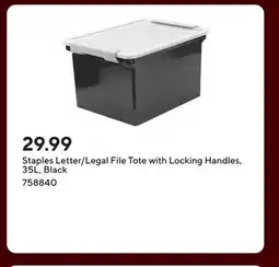 Staples Staples Letter/Legal File Tote with Locking Handles, 35L, Black offer
