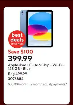 Staples Apple iPad 11 - A16 Chip - Wi-Fi - 128 GB - Blue offer