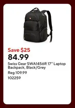 Staples Swiss Gear SWA1456R 17 Laptop Backpack, Black/Grey offer