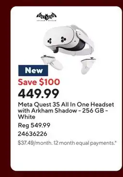 Staples Meta Quest 3S All In One Headset with Arkham Shadow - 256 GB - White offer