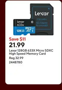 Staples Lexar 128GB 633X Micro SDXC High Speed Memory Card offer