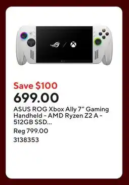 Staples ASUS ROG Xbox Ally 7 Gaming Handheld - AMD Ryzen Z2 A - 512GB SSD - 16GB RAM - Windows 11 Home offer