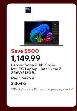 Staples Lenovo Yoga 7i 14 Copilot+ PC Laptop - Intel Ultra 7 256V/512GB SSD/16GB RAM/Windows 11 Home offer