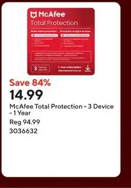 Staples McAfee Total Protection - 3 Device - 1 Year offer