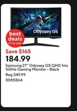 Staples Samsung 27 Odyssey G5 QHD 1ms 165Hz Gaming Monitor - Black offer