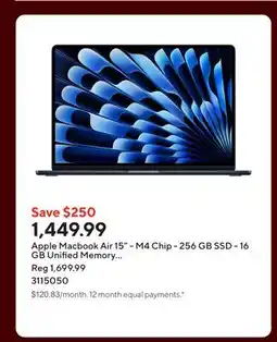 Staples Apple Macbook Air 15 - M4 Chip - 256 GB SSD - 16 GB Unified Memory - Midnight - English offer