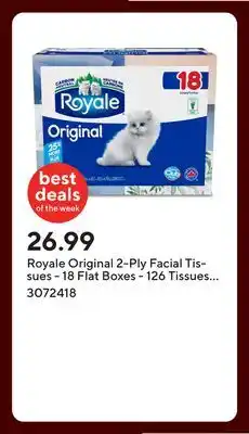 Staples Royale Original 2-Ply Facial Tissues - 18 Flat Boxes - 126 Tissues per Box offer