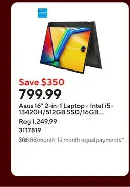 Staples Asus 16 2-in-1 Laptop - Intel i5-13420H/512GB SSD/16GB RAM/Touchscreen/Windows 11 Home offer