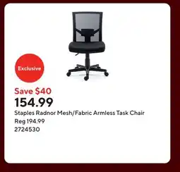 Staples Staples Radnor Mesh/Fabric Armless Task Chair offer