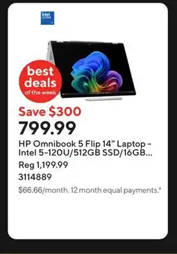 Staples HP Omnibook 5 Flip 14 Laptop - Intel 5-120U/512GB SSD/16GB RAM/Windows 11 Home offer