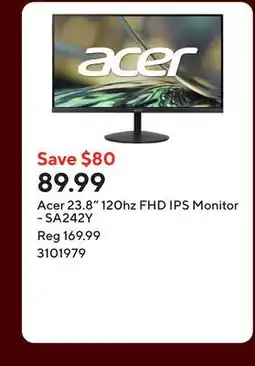 Staples Acer 23.8 120hz FHD IPS Monitor - SA242Y offer