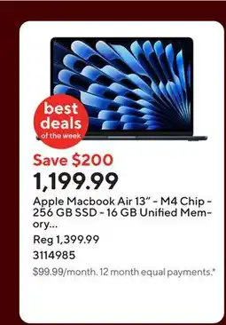 Staples Apple Macbook Air 13 - M4 Chip - 256 GB SSD - 16 GB Unified Memory - Midnight - English offer