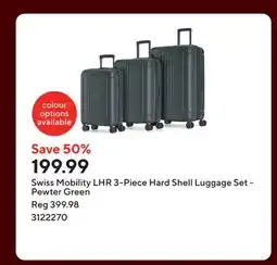 Staples Swiss Mobility LHR 3-Piece Hard Shell Luggage Set - Pewter Green offer