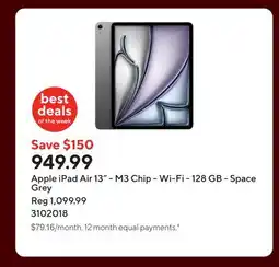 Staples Apple iPad Air 13 - M3 Chip - Wi-Fi - 128 GB - Space Grey offer