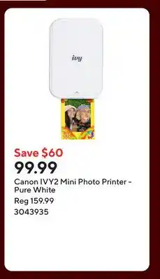 Staples Canon IVY2 Mini Photo Printer - Pure White offer