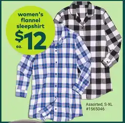 Giant Tiger women's flannel sleepshirt offer