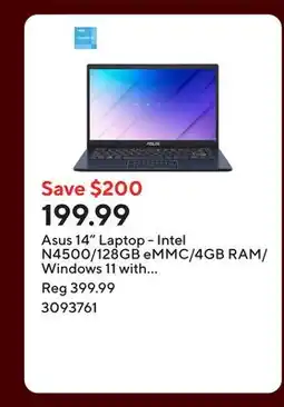 Staples Asus 14 Laptop - Intel N4500/128GB eMMC/4GB RAM/Windows 11 with 1-year of Microsoft 365 offer