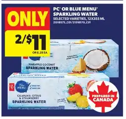 Real Canadian Superstore PC OR BLUE MENU SPARKLING WATER, , 12X355 ML offer