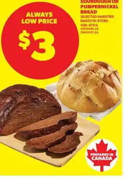 Real Canadian Superstore SOURDOUGH OR PUMPERNICKEL BREAD, 450-675 G offer