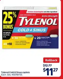 Walmart Tylenol Cold & Sinus caplets offer