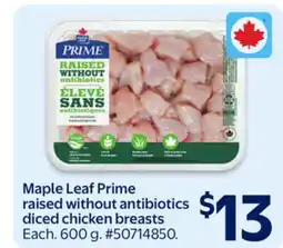 Walmart Maple Leaf Prime raised without antibiotics diced chicken breasts offer