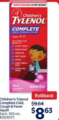 Walmart Children's Tylenol Complete Cold, Cough & Fever Liquid offer