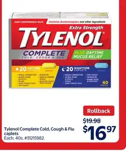 Walmart Tylenol Complete Cold, Cough & Flu caplets offer