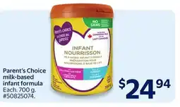 Walmart Parent's Choice milk-based infant formula offer