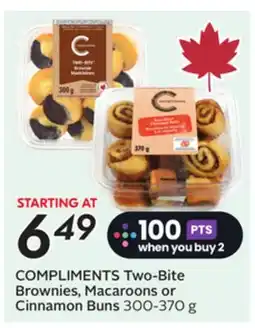Sobeys COMPLIMENTS Two-Bite Brownies, Macaroons or Cinnamon Buns offer
