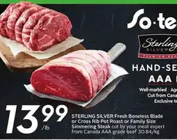 Sobeys STERLING SILVER Fresh Boneless Blade or Cross Rib Pot Roast or Family Size Simmering Steak offer