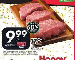 Sobeys Fresh Boneless Bottom Sirloin Tri Tip Grilling Steak Family Size or Premium Oven Roast offer