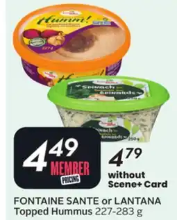 Sobeys FONTAINE SANTE or LANTANA Topped Hummus offer