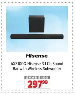 2001 Audio Video AX3100Q Hisense 3.1 Ch Sound Bar with Wireless Subwoofer offer