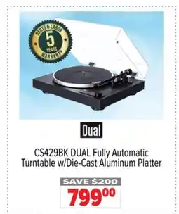2001 Audio Video CS429BK DUAL Fully Automatic Turntable w/Die-Cast Aluminum Platter offer