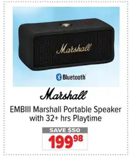 2001 Audio Video EMBIII Marshall Portable Speaker with 32+ hrs Playtime offer