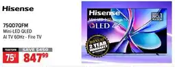 2001 Audio Video 75QD7QFM Hisense 75 Mini-LED QLED AI TV 60Hz - Fire TV offer